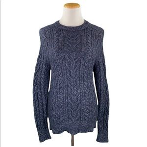 Banana Republic Merino Wool Blend Midnight Blue Crew Neck Cable Knit Sweater